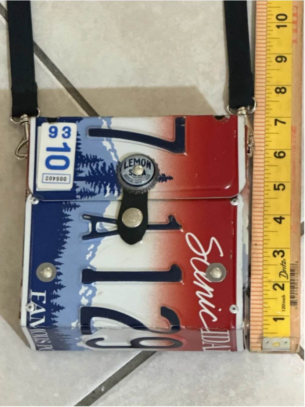 LITTLE EARTH IDAHO LICENSE METAL PLACE SQUARE BAG RARE 90 VINTAGE